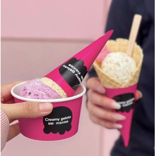 Customized hot pink 3oz 5oz Ice Cream Cups Clear Disposable Printed Custom Ice Cream Paper Cups 
